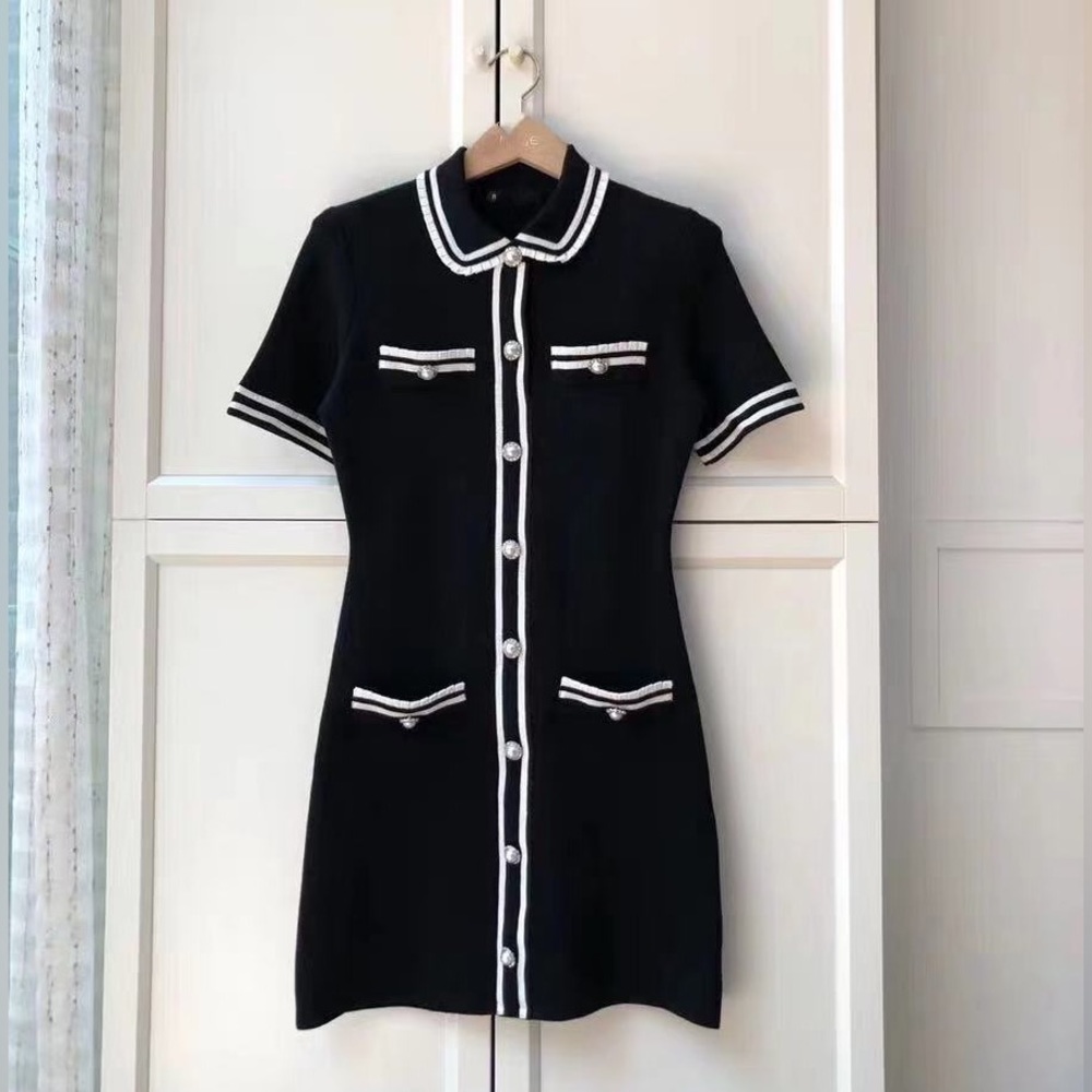 MAJE Pearl Buckle Slim Fit Knitting A-line Dress
